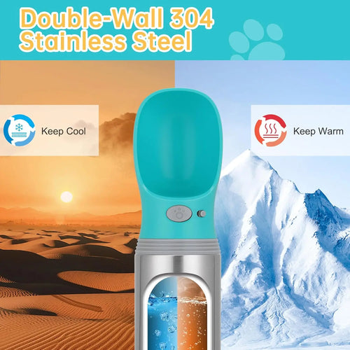 2026 New Upgrade Portable Dog Water Bottle, Stainless Steel Leak Proof Puppy Water Dispenser with Drinking Feeder