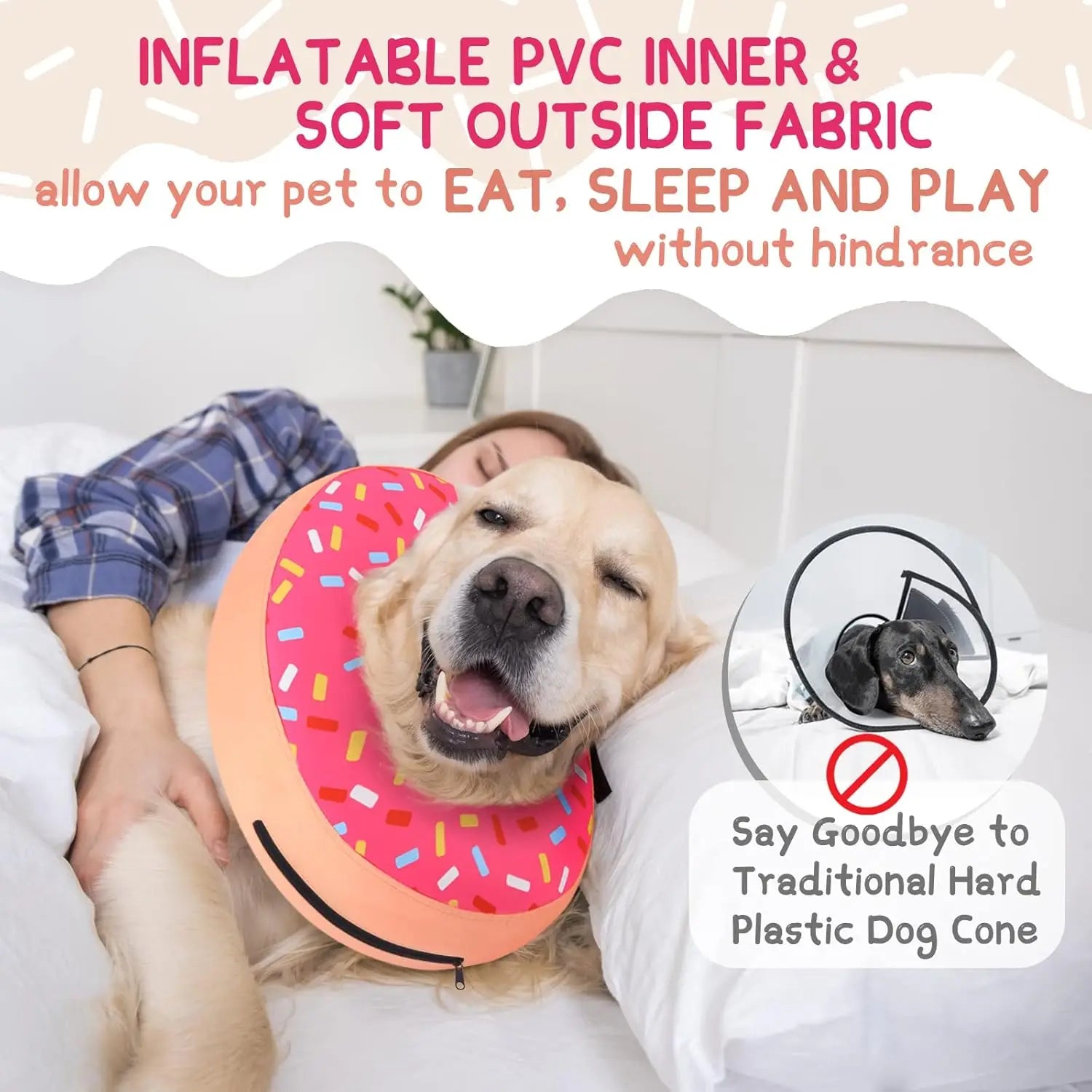Inflatable Dog Cone Collar Alternative After Surgery, Doggie Neck Donut Collar Recovery ECollar, Soft Dog Cone for Small Medium