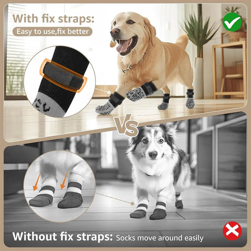 4-Pack Double-Sided Anti-Slip Dog Socks Paw Protection Anti-Scratch for Hardwood Floors Prevent Licking Biting