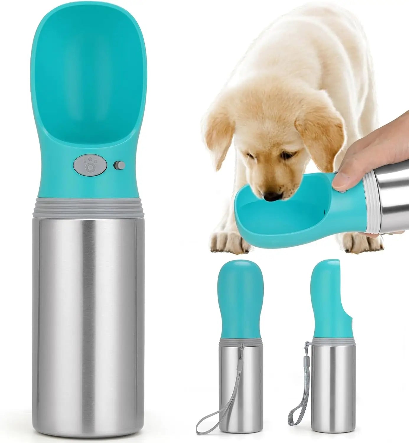2026 New Upgrade Portable Dog Water Bottle, Stainless Steel Leak Proof Puppy Water Dispenser with Drinking Feeder